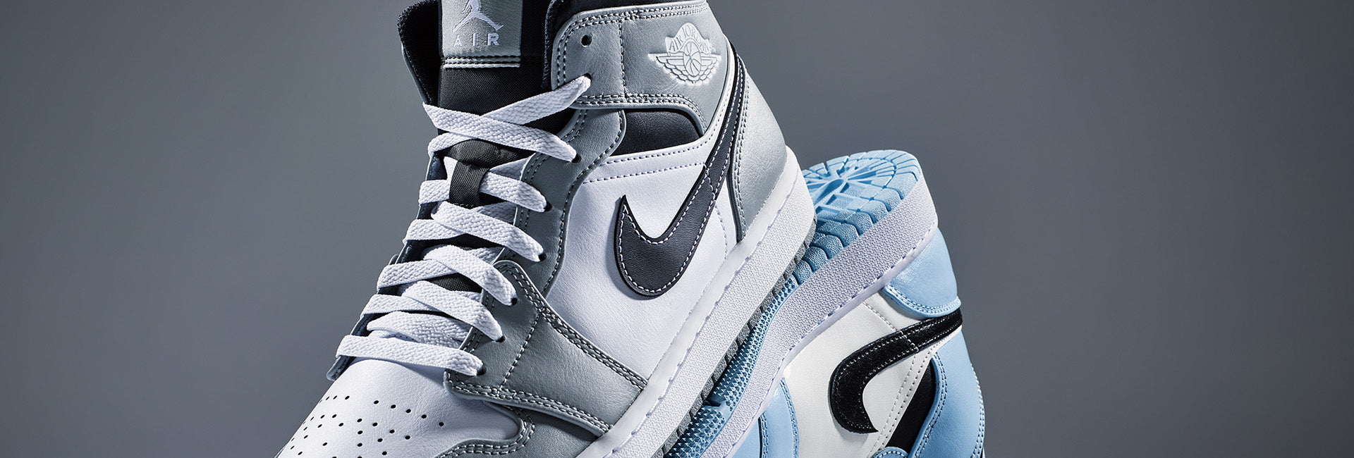 Nike Air Jordan 1  Mid Ice Blue und Wolfgray Titelbild